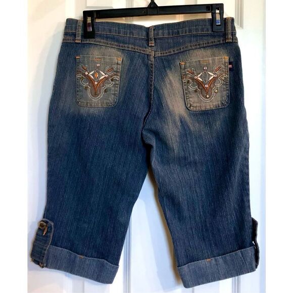 MASTER JEANS - EUC - L Sz S-M Retro Low-Rise Bermuda Shorts/Selectively Faded - Picture 4 of 9